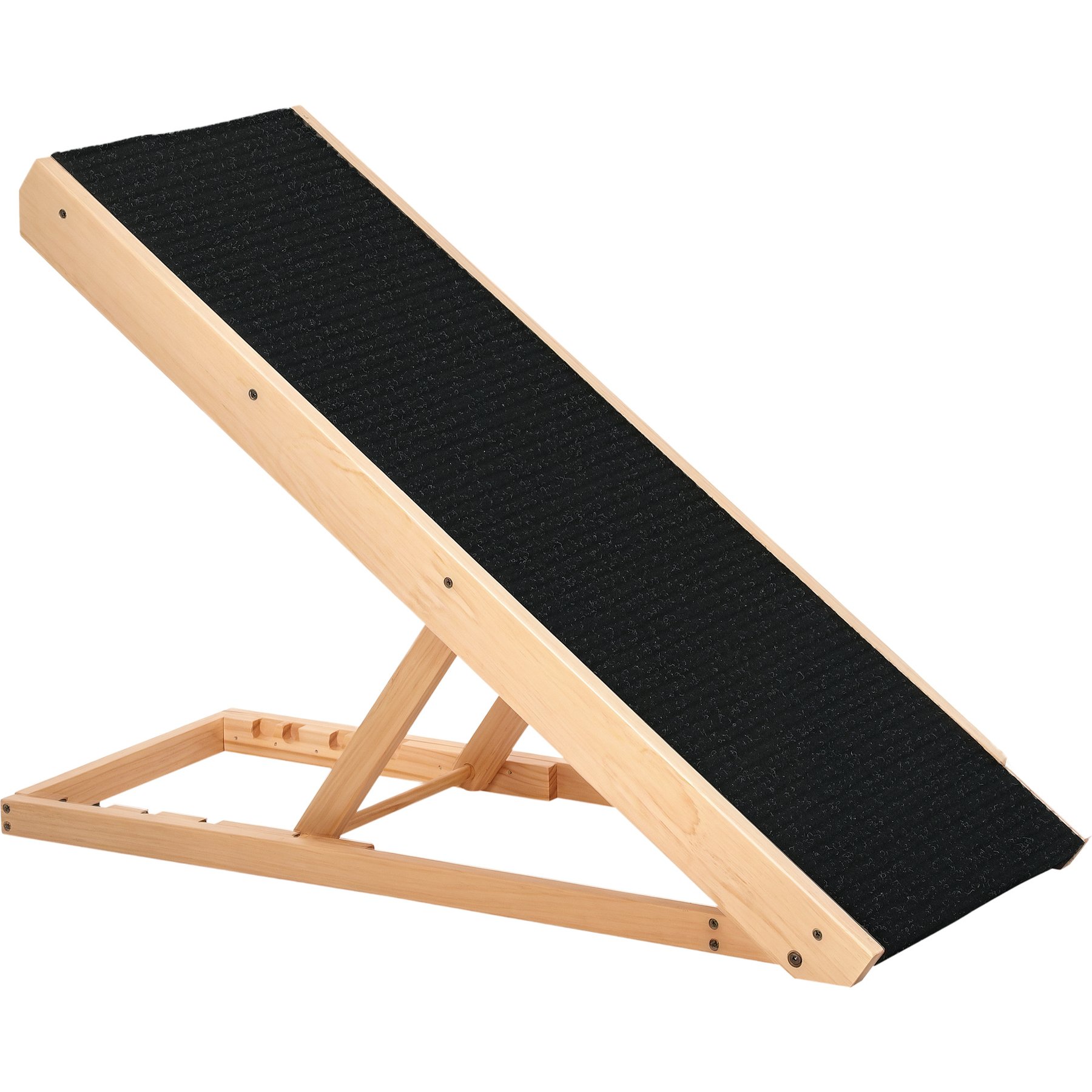 PawHut Elevated Foldable Wooden Dog & Cat Ramp with Height Adjustable, Non-Slip Finish & Pine, Black, 35.5 x 15.75 x 24-in