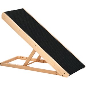 PawHut Elevated Foldable Wooden Dog & Cat Ramp with Height Adjustable, Non-Slip Finish & Pine, Black, 35.5 x 15.75 x 24-in