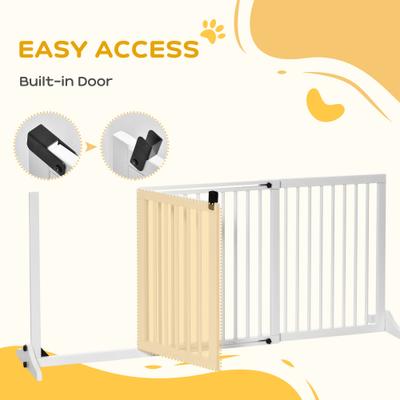 Show full view: PawHut 3 Panel Adjustable Freestanding Fence Wooden Dog Gate Extension with Safety Barrier Lockable Door, 65.25 × 14.25 × 28-in, White slide 6 of 9