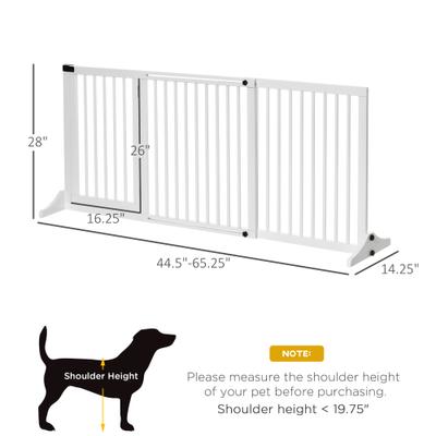Show full view: PawHut 3 Panel Adjustable Freestanding Fence Wooden Dog Gate Extension with Safety Barrier Lockable Door, 65.25 × 14.25 × 28-in, White slide 3 of 9