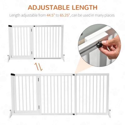 Show full view: PawHut 3 Panel Adjustable Freestanding Fence Wooden Dog Gate Extension with Safety Barrier Lockable Door, 65.25 × 14.25 × 28-in, White slide 4 of 9