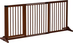 PawHut 3 Panel Adjustable Freestanding Fence Wooden Dog Gate Extension with Safety Barrier Lockable Door, 65.25 × 14.25 × 28-in, Brown