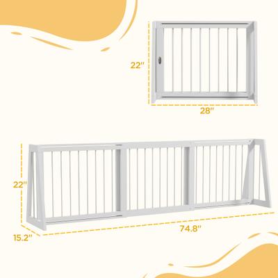 Show full view: PawHut Indoor Freestanding Wooden Dog Gate Extension with 28 to 75-in Retractable Length, Support Feet & Non-Slip Mats, 74.8 × 15.2 × 22-in, White slide 3 of 9