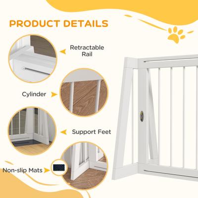 Show full view: PawHut Indoor Freestanding Wooden Dog Gate Extension with 28 to 75-in Retractable Length, Support Feet & Non-Slip Mats, 74.8 × 15.2 × 22-in, White slide 7 of 9