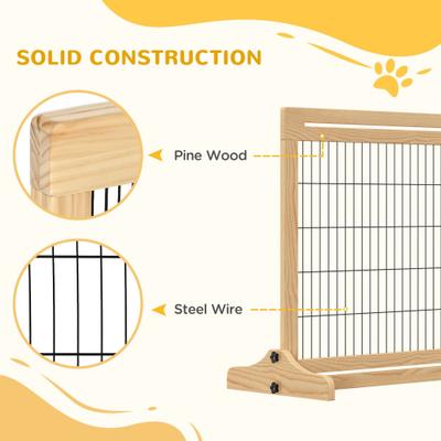Show full view: PawHut Indoor Slide-Adjust Freestanding Retractable Wooden Dog Gate Extension, Natural Wood, 70.9 x 14.25 x 27.25 slide 6 of 9