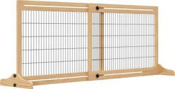 PawHut Indoor Slide-Adjust Freestanding Retractable Wooden Dog Gate Extension, Natural Wood, 70.9 x 14.25 x 27.25