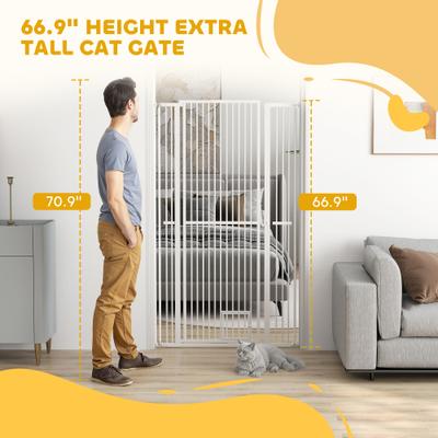 Show full view: PawHut Metal Dog & Cat Gate with Door, 1.4-in Narrow Gap & 2.8 - 5.5-in Extension, White, 40.9 × 1.4 × 66.9-in slide 8 of 9