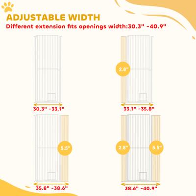 Show full view: PawHut Metal Dog & Cat Gate with Door, 1.4-in Narrow Gap & 2.8 - 5.5-in Extension, White, 40.9 × 1.4 × 66.9-in slide 7 of 9