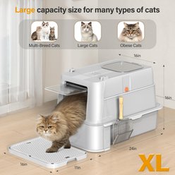 NEEZUKAR Enclosed Stainless Steel Cat Litter Box with Lid, Light Grey slide 2 of 7