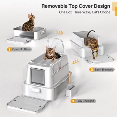 Show full view: NEEZUKAR Enclosed Stainless Steel Cat Litter Box with Lid, Light Grey slide 7 of 7