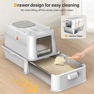 Show full view: NEEZUKAR Enclosed Stainless Steel Cat Litter Box with Lid, Light Grey slide 2 of 7