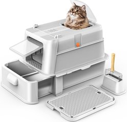 NEEZUKAR Enclosed Stainless Steel Cat Litter Box with Lid, Light Grey