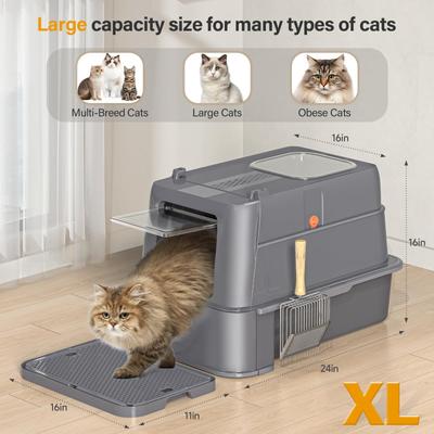 Show full view: NEEZUKAR Enclosed Stainless Steel Cat Litter Box with Lid, Dark Grey slide 6 of 7