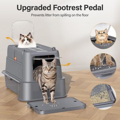 Show full view: NEEZUKAR Enclosed Stainless Steel Cat Litter Box with Lid, Dark Grey slide 4 of 7