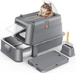 NEEZUKAR Enclosed Stainless Steel Cat Litter Box with Lid, Dark Grey