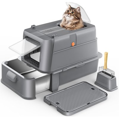 NEEZUKAR NEEZUKAR Enclosed Stainless Steel Cat Litter Box with Lid, Dark Grey