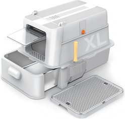 NEEZUKAR Enclosed Stainless Steel Cat Litter Box with Drawer & Flip Door, Light Grey