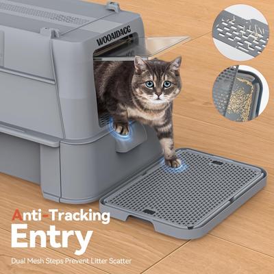 Show full view: NEEZUKAR Enclosed Stainless Steel Cat Litter Box with Drawer & Flip Door, Dark Grey slide 4 of 7