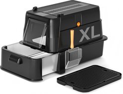 NEEZUKAR Enclosed Stainless Steel Cat Litter Box with Drawer & Flip Door, Black