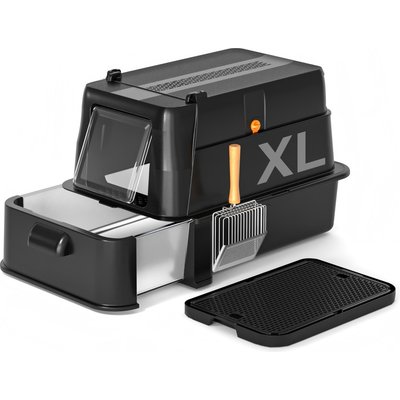 NEEZUKAR NEEZUKAR Enclosed Stainless Steel Cat Litter Box with Drawer & Flip Door, Black
