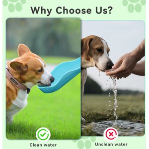 UPSKY Portable 3-in-1 Foldable Dog & Cat Water Dispenser with Food Container & Poop Scooper, Blue, 14.2-oz
