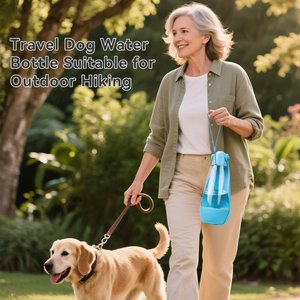 UPSKY Portable 3-in-1 Foldable Dog & Cat Water Dispenser with Food Container & Poop Scooper, Blue, 14.2-oz