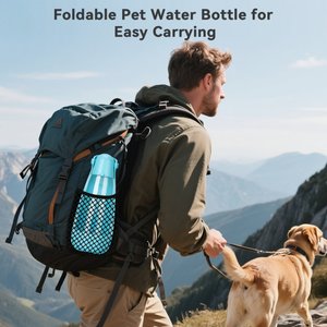 UPSKY Portable 3-in-1 Foldable Dog & Cat Water Dispenser with Food Container & Poop Scooper, Blue, 14.2-oz