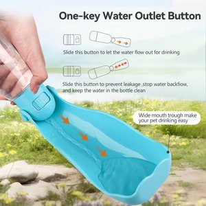 UPSKY Portable 3-in-1 Foldable Dog & Cat Water Dispenser with Food Container & Poop Scooper, Blue, 14.2-oz