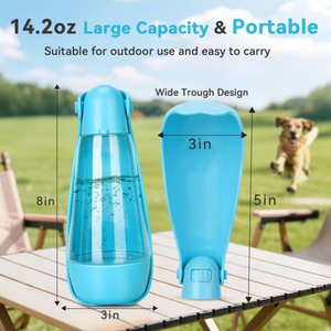 UPSKY Portable 3-in-1 Foldable Dog & Cat Water Dispenser with Food Container & Poop Scooper, Blue, 14.2-oz