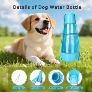 UPSKY Portable 3-in-1 Foldable Dog & Cat Water Dispenser with Food Container & Poop Scooper, Blue, 14.2-oz