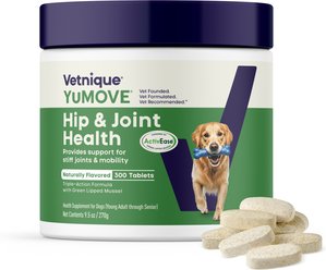 Vetnique Labs YuMOVE Hip & Joint Health Glucosamine Hyaluronic Acid Green Lipped Mussel & Omega 3, Chewable T...