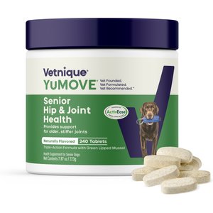 Vetnique Labs YuMOVE Hip & Joint Support Glucosamine Omega 3 & Hyaluronic Acid Tablet Supplement for Senior Dogs, 240 count