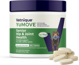Vetnique Labs YuMOVE Hip & Joint Health Glucosamine Omega 3 & Hyaluronic Acid Chewable Tablet Supplement for ...