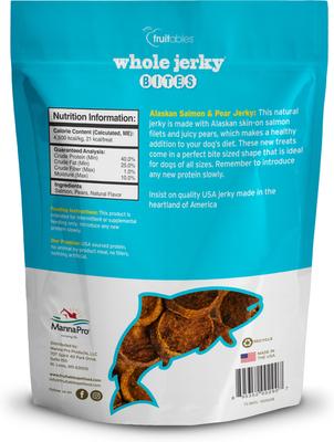 Show full view: Fruitables Whole Jerky Bites Alaskan Salmon & Pear Dog Treats, 5-oz bag slide 3 of 11