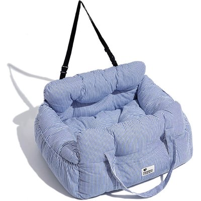 FunnyFuzzy FunnyFuzzy Portable Leisure Outing Car Seat Travel Dog Bed, Blue Stripe, Single Seat