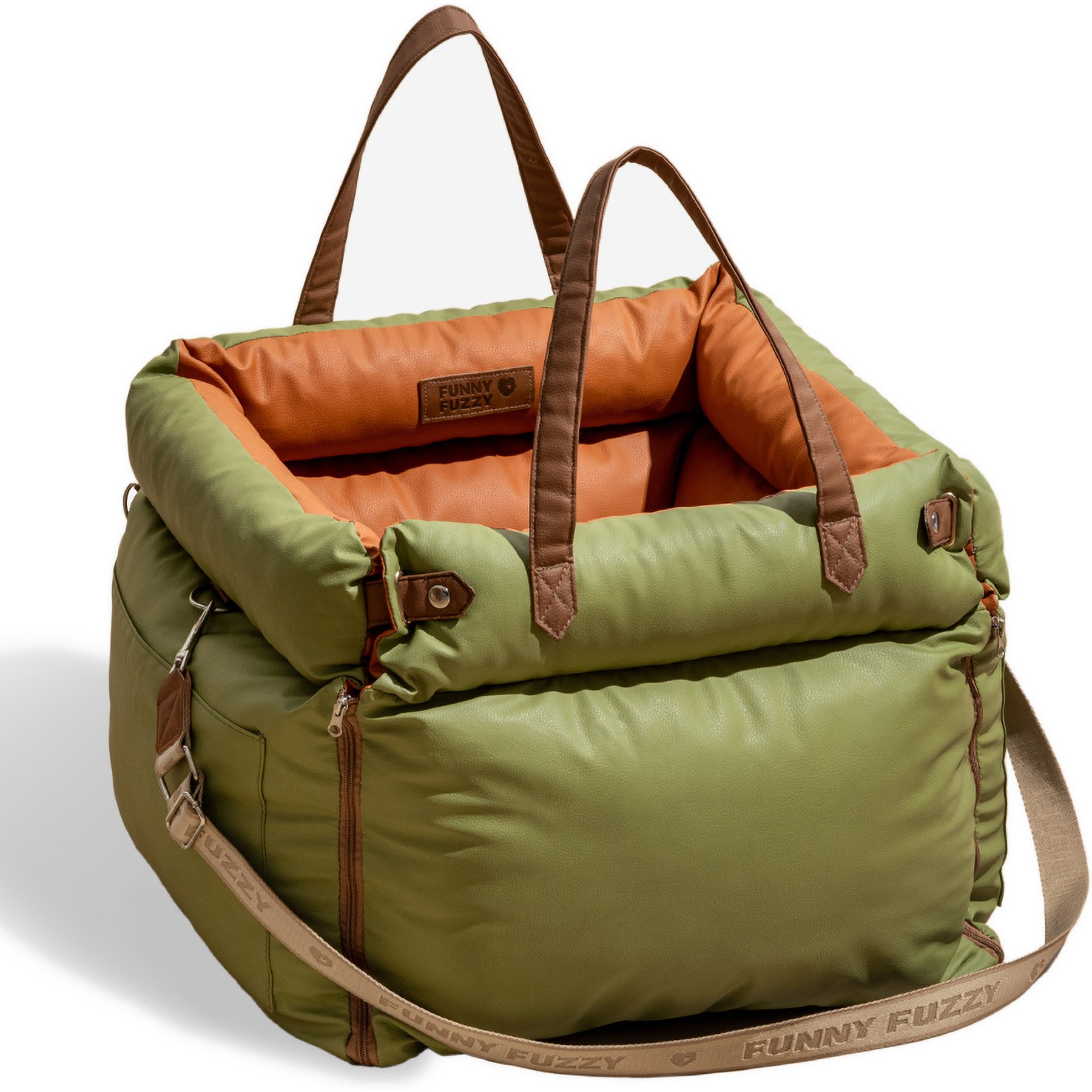 FunnyFuzzy Urban Voyager Car Booster Seat Travel Dog Bed, Orange Green, Standard