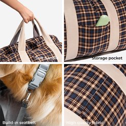 FunnyFuzzy First Class Car Seat Travel Dog Bed, Vintage Plaid, Single slide 2 of 9