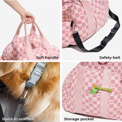 FunnyFuzzy First Class Car Seat Travel Dog Bed, Pink Heart, Single slide 2 of 9