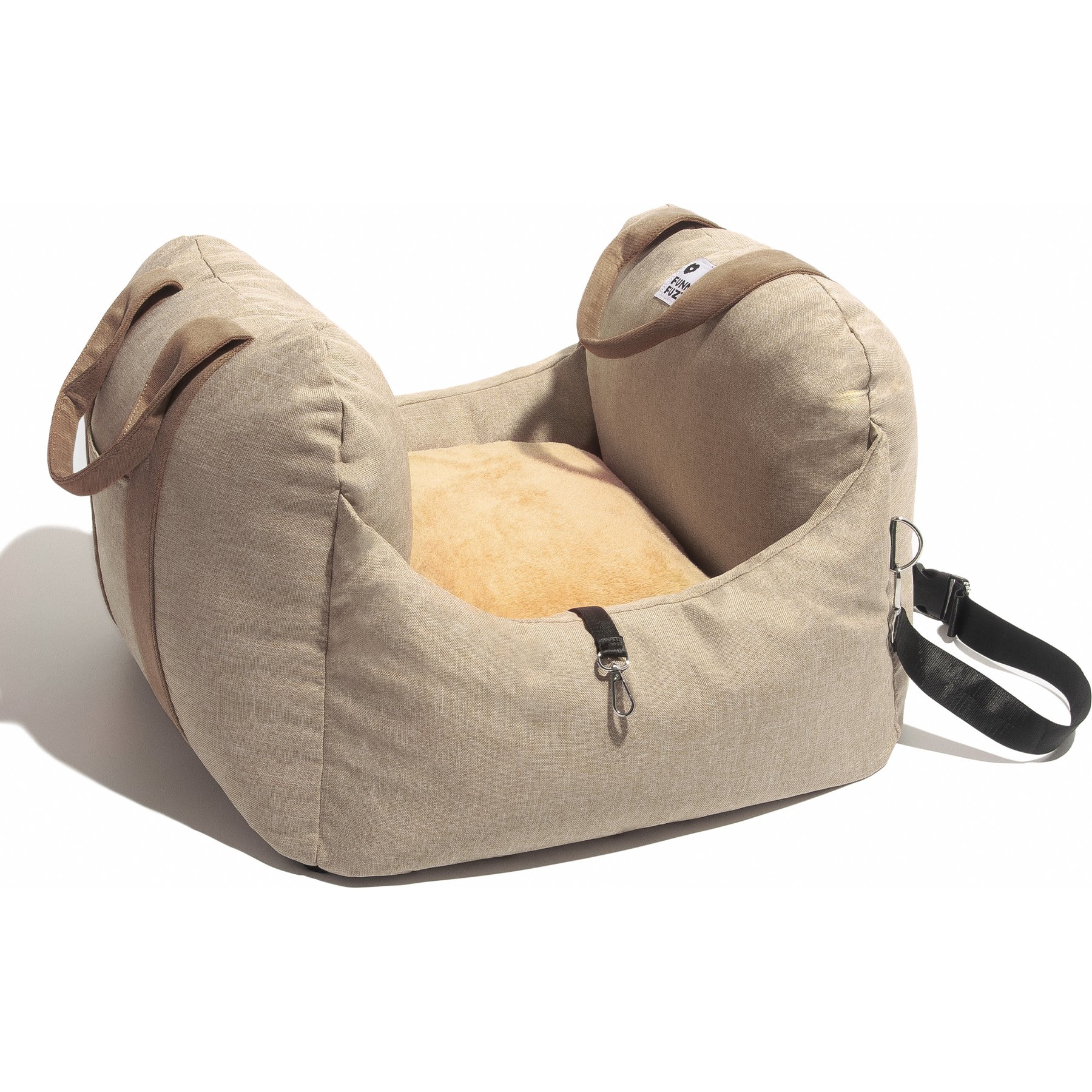 FunnyFuzzy First Class Car Seat Travel Dog Bed, Khaki, Single