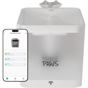Penthouse Paws Smart Water Fountain Whisper-Quiet for Dog & Cat, White, 74-oz