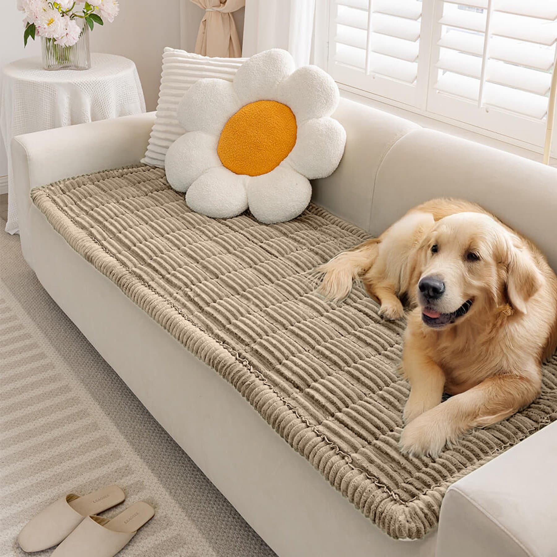 FunnyFuzzy Soft Flannel Breathable Pet Mat Furniture Cover, Light Brown, 35.4 x 70.9-in