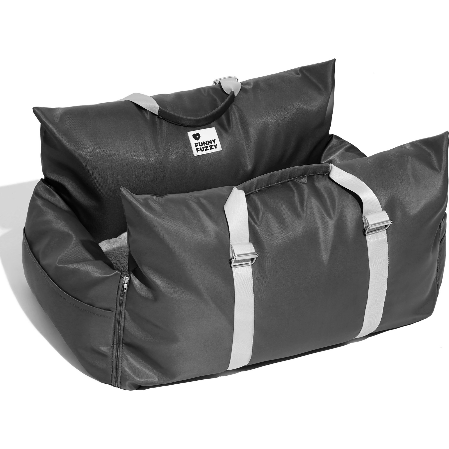 FunnyFuzzy First Class Waterproof Dog Car Seat Bed, Charcoal Gray, Double