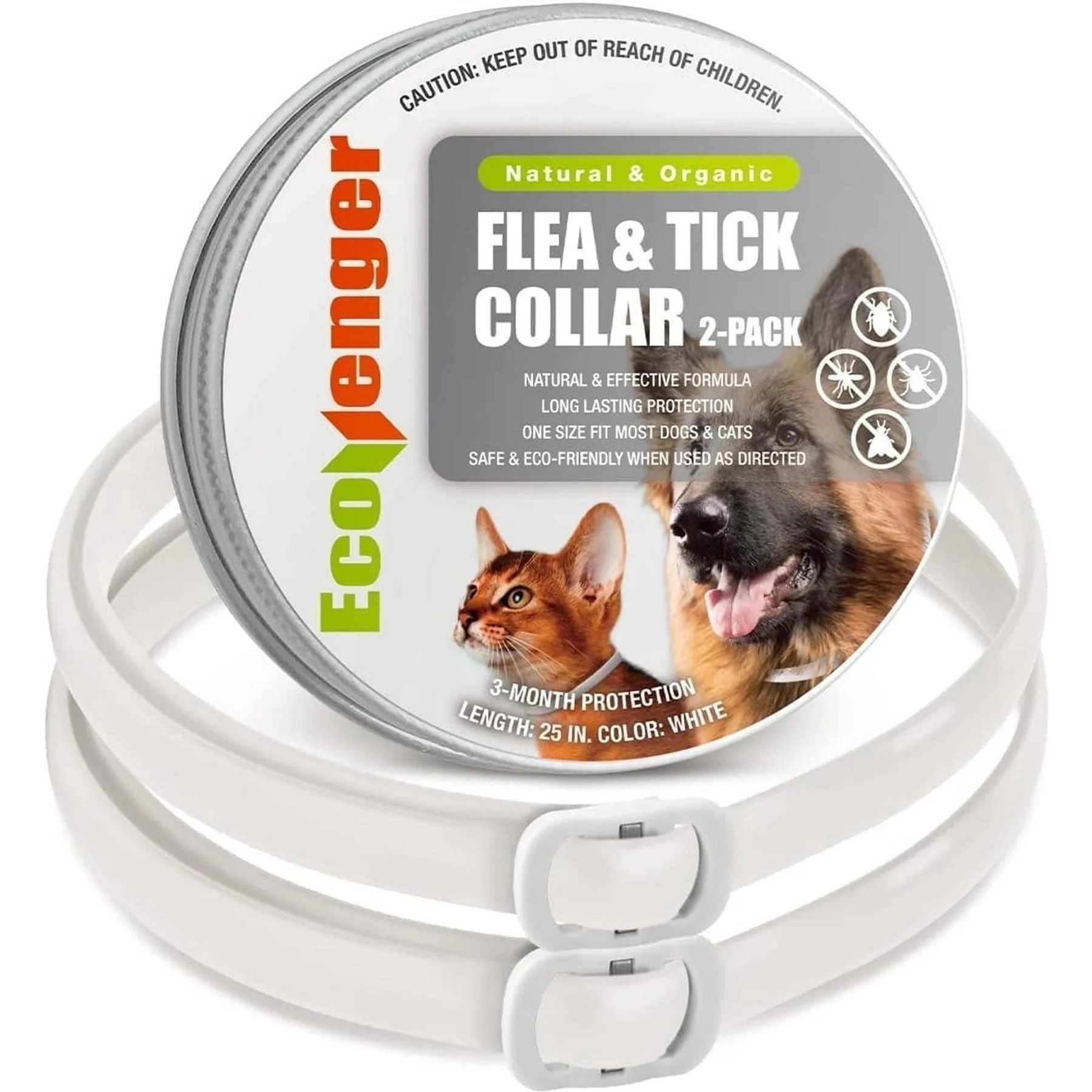 EcoVenger Flea & Tick Collar for Dogs & Cats, 2 count, White