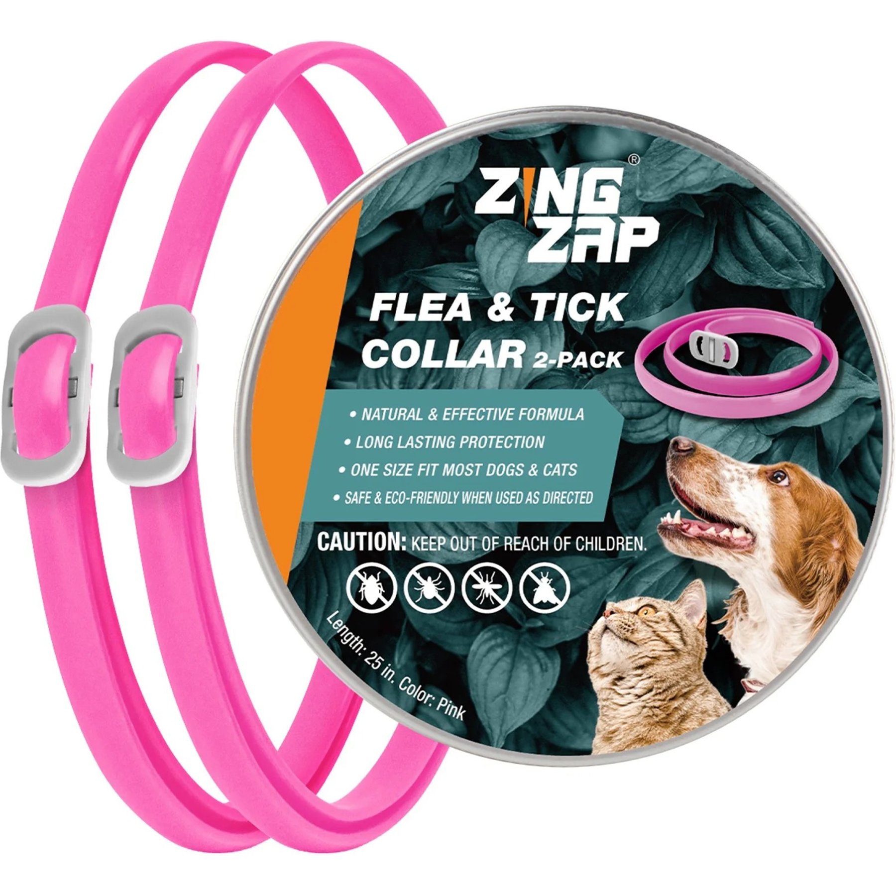 ZingZap Flea & Tick Collar for Dogs & Cats, 2 count, Pink