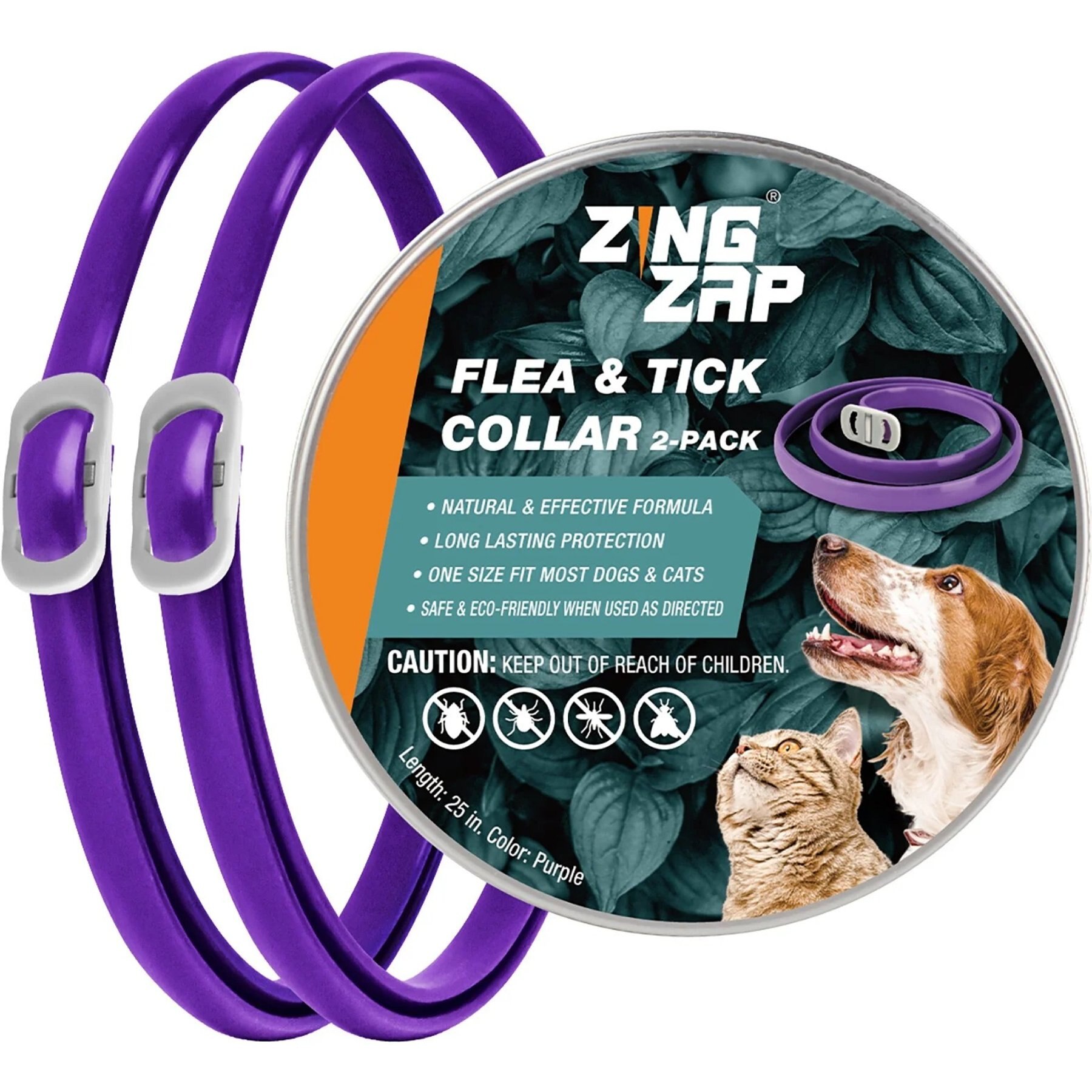 ZingZap Flea & Tick Collar for Dogs & Cats, 2 count, Purple
