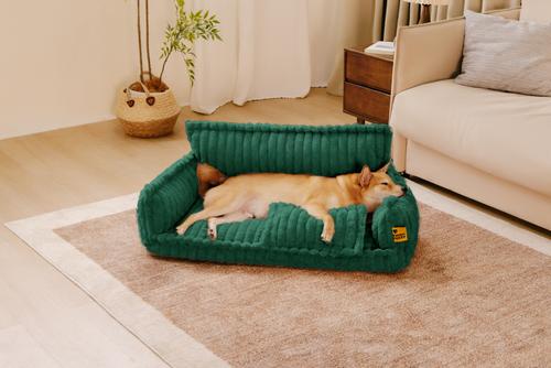 Show full view: FunnyFuzzy Fluffy Orthopedic Dog Sofa Bed, Dark Green, X-Large slide 3 of 10