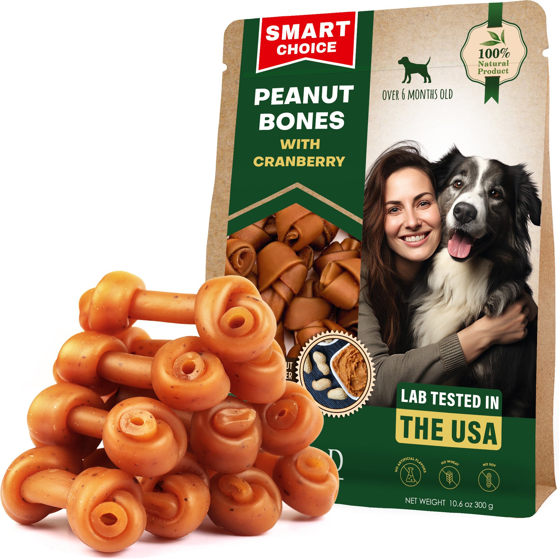 Beloved Pets Peanut Butter Bones with Cranberry Rawhide-Free Dog Treats, 10.6-oz bag