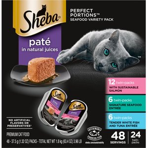 Sheba Perfect Portions Seafood Pate Variety Pack Grain-Free Adult Wet Cat Food Trays, 2.6-oz, case of 24