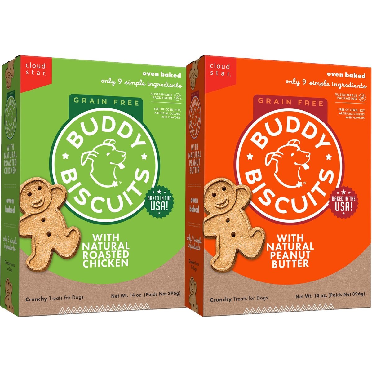 Buddy Biscuits Grain-Free Variety Pack - Rotisserie Chicken & Peanut Butter Dog Treats, 28-oz bundle