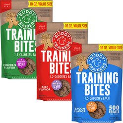 Buddy Biscuits Trainers Training Bites Variety Pack - Bacon, Beef, & Chicken Dog Treats, 30-oz bundle